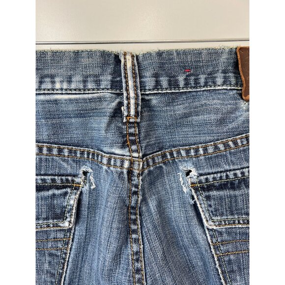 !1T Jeans Size 34 Long Distressed Straight Leg Denim Frayed Hem Blue Cotton Y2K - Picture 3 of 10